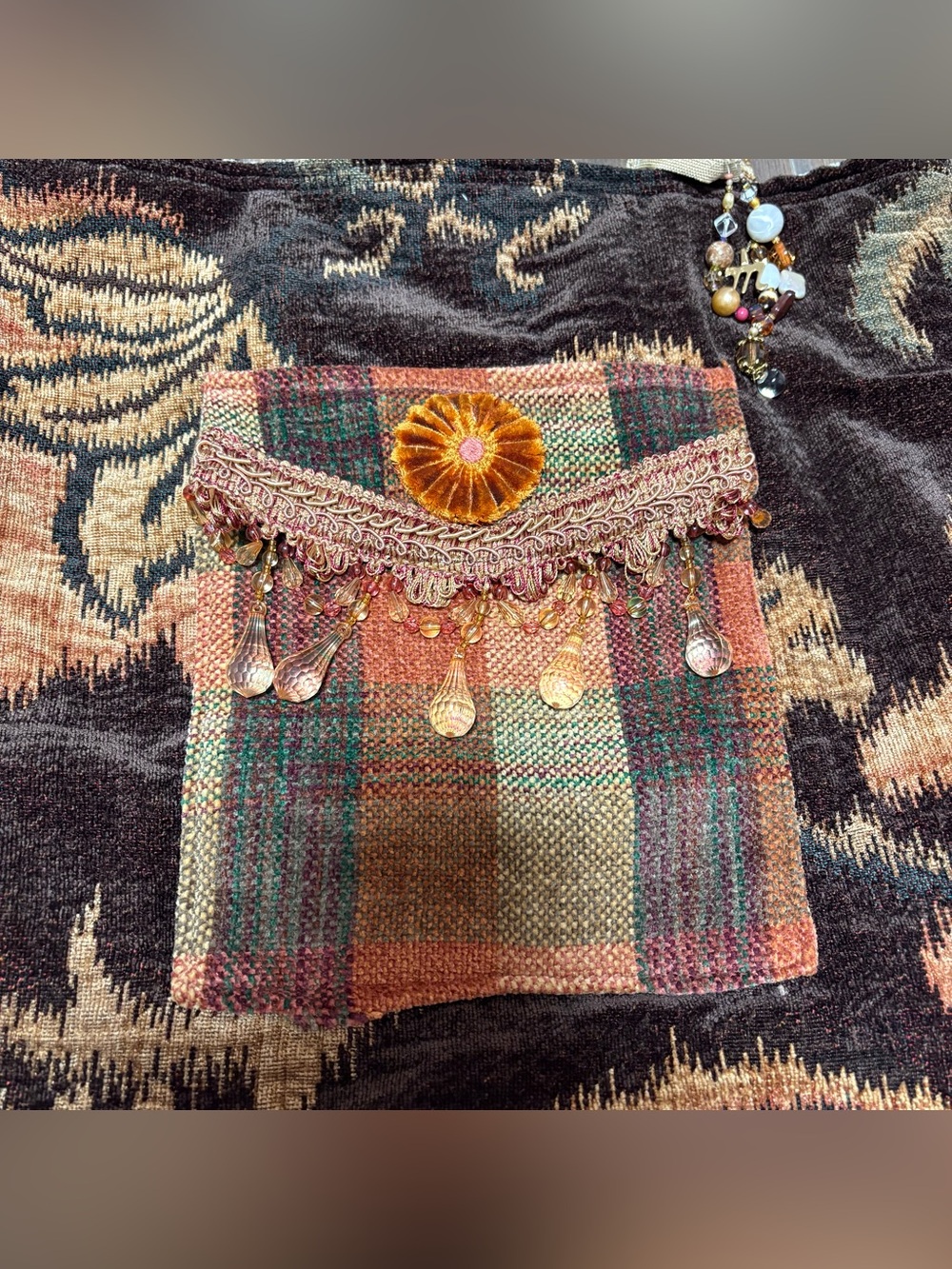 Handmade Patchwork Fabric Tapestry Whimsical Witchy Mystic Cottagecore Boho Tote - Picture 2 of 8
